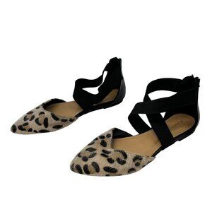Rampage Paryss Leopard Print Strappy Flats Pointed Toe Black/Tan Size 8 Zip